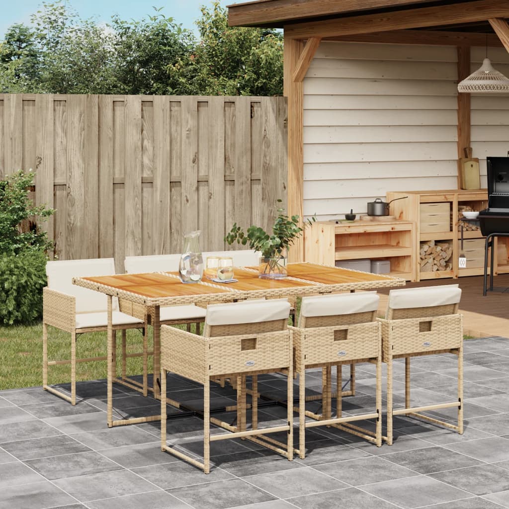 Vetonek Set comedor de jardín 7 pzas con cojines ratán sintético beige