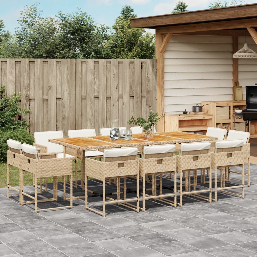 Vetonek Set comedor de jardín con cojines 13 pzas ratán sintético beige