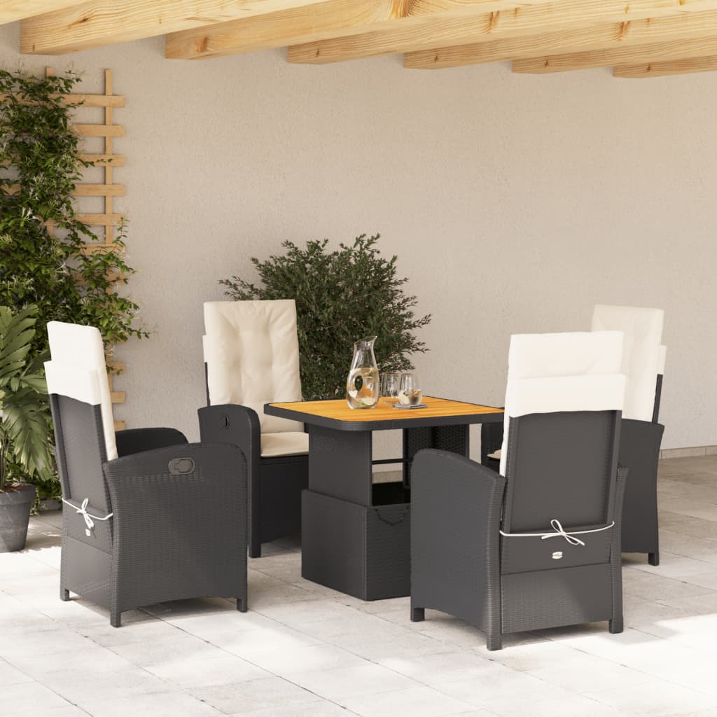 Vetonek Set de muebles jardín 5 pzas con cojines ratán sintético negro