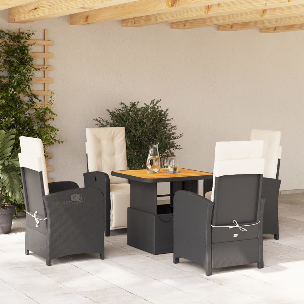 Vetonek Set de muebles jardín 5 pzas con cojines ratán sintético negro