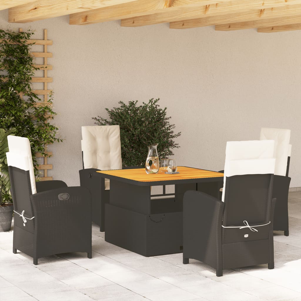 Vetonek Set de muebles jardín 5 pzas con cojines ratán sintético negro