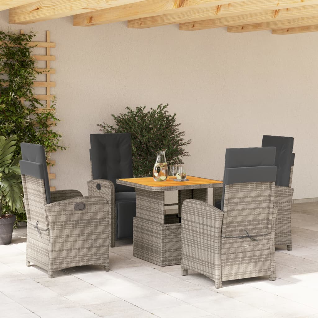 Vetonek Set comedor de jardín 5 piezas con cojines ratán sintético gris