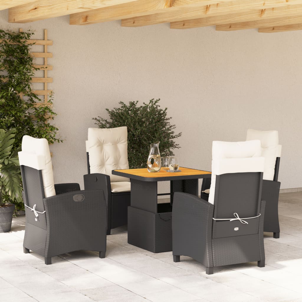 Vetonek Set de muebles jardín 5 pzas con cojines ratán sintético negro