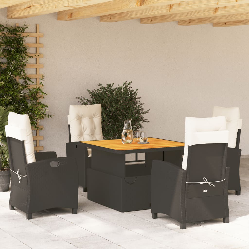 Vetonek Set de muebles jardín 5 pzas con cojines ratán sintético negro