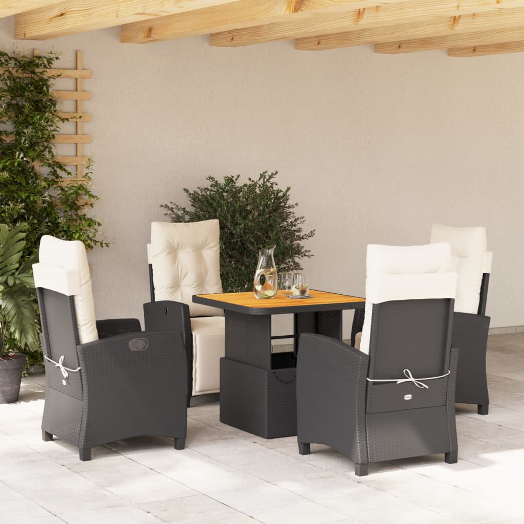 Vetonek Set de muebles jardín 5 pzas con cojines ratán sintético negro