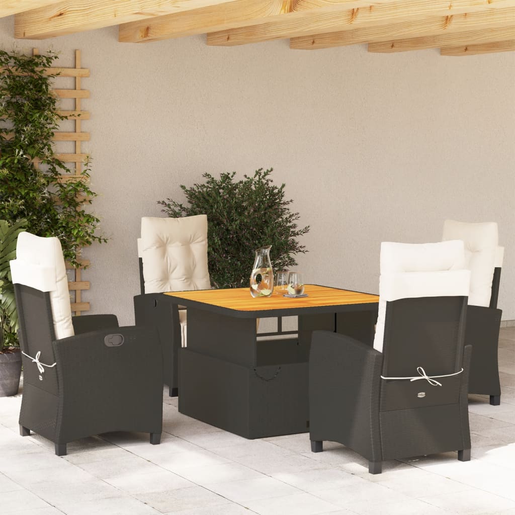 Vetonek Set de muebles jardín 5 pzas con cojines ratán sintético negro