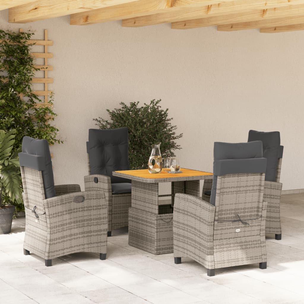 Vetonek Set comedor de jardín 5 piezas con cojines ratán sintético gris