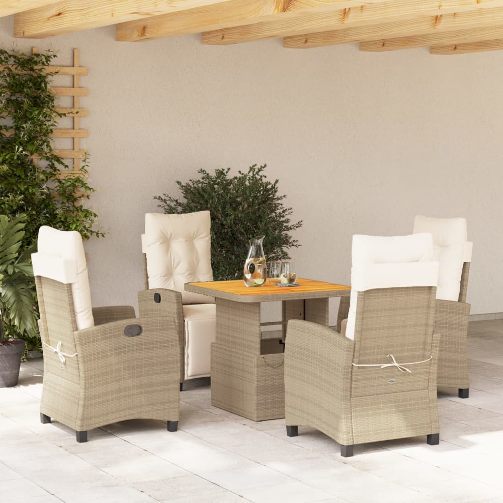 Vetonek Set comedor de jardín 5 pzas con cojines ratán sintético beige