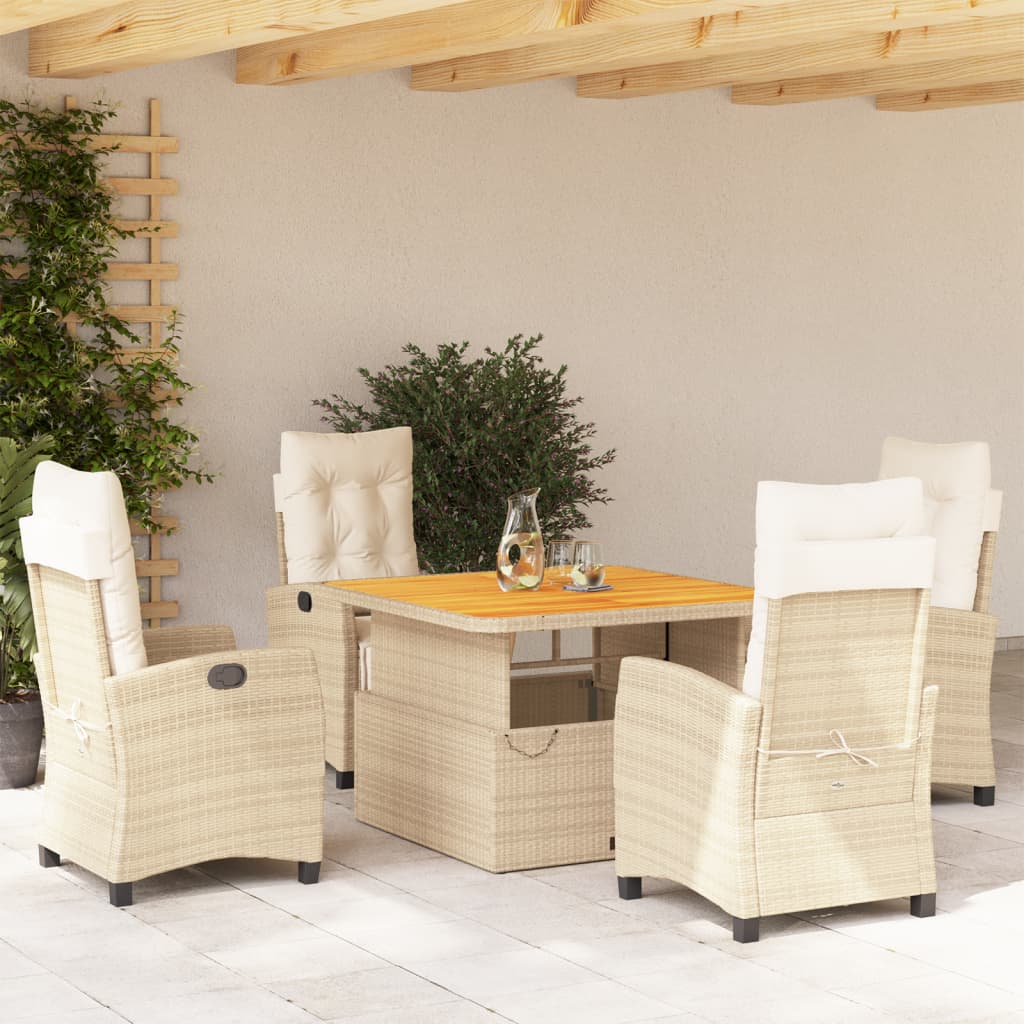 Vetonek Set comedor de jardín 5 pzas con cojines ratán sintético beige