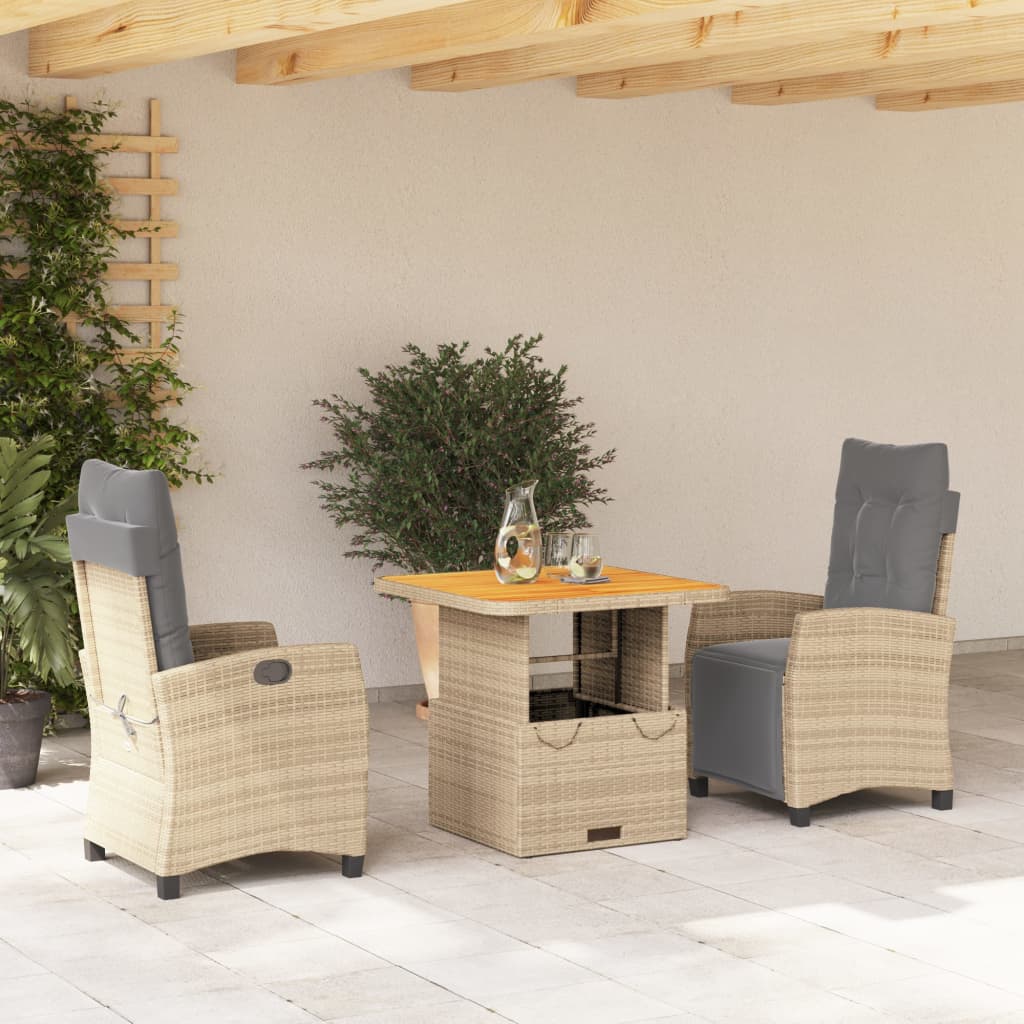 Vetonek Set comedor de jardín 3 pzas con cojines ratán sintético beige