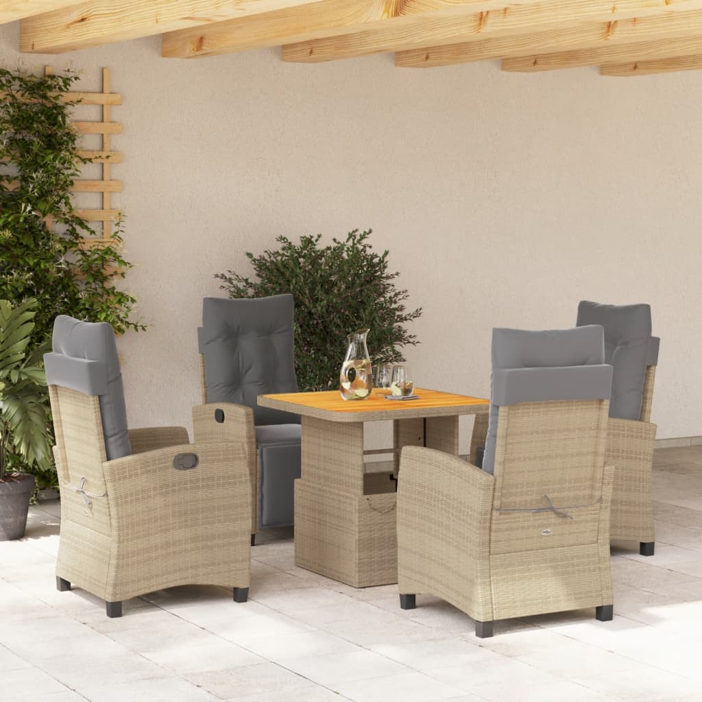 Vetonek Set comedor de jardín 5 pzas con cojines ratán sintético beige