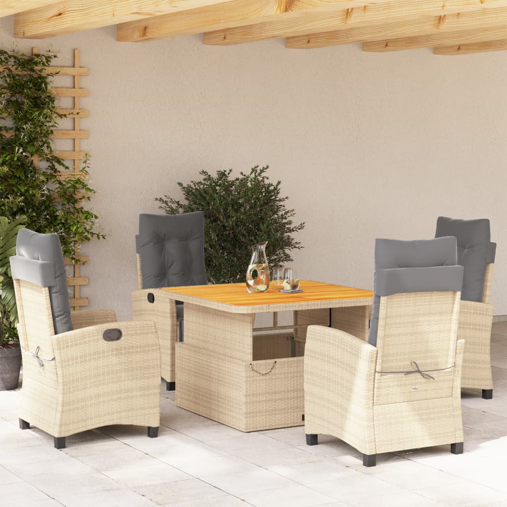 Vetonek Set comedor de jardín 5 pzas con cojines ratán sintético beige