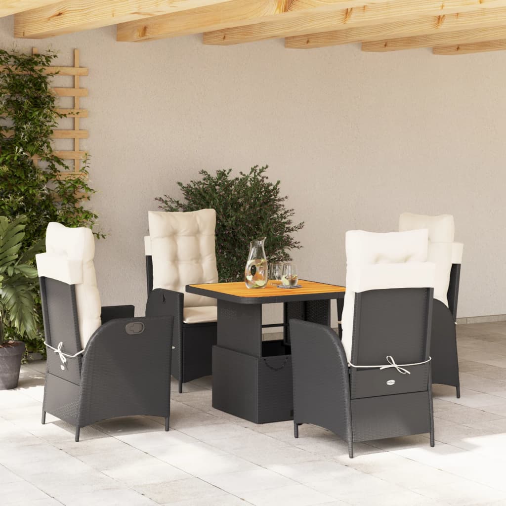 Vetonek Set de muebles jardín 5 pzas con cojines ratán sintético negro