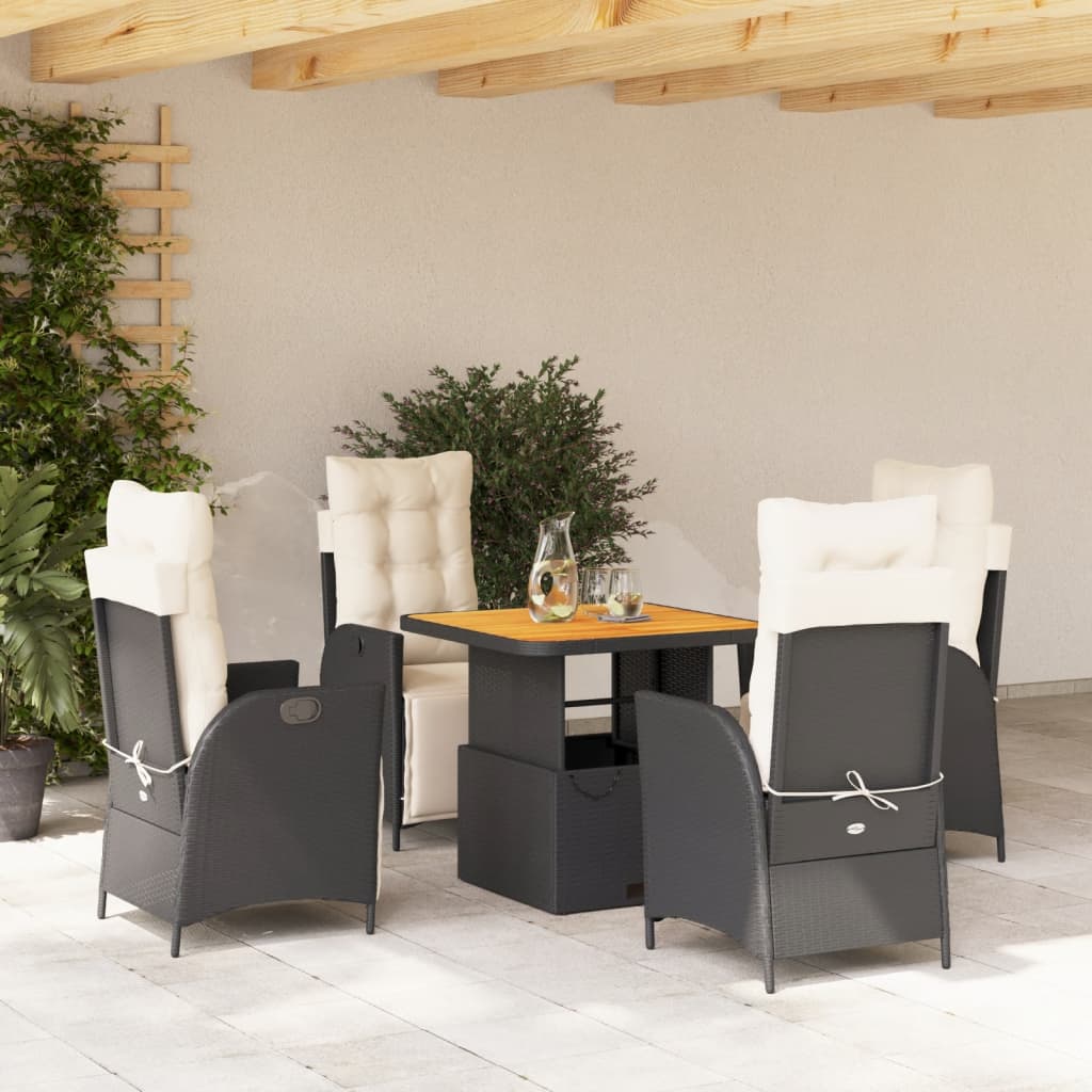 Vetonek Set de muebles jardín 5 pzas con cojines ratán sintético negro