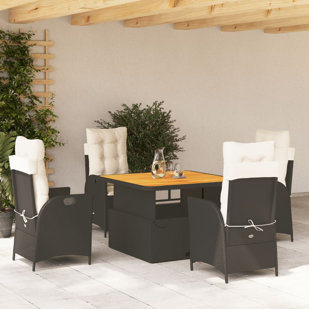 Vetonek Set de muebles jardín 5 pzas con cojines ratán sintético negro