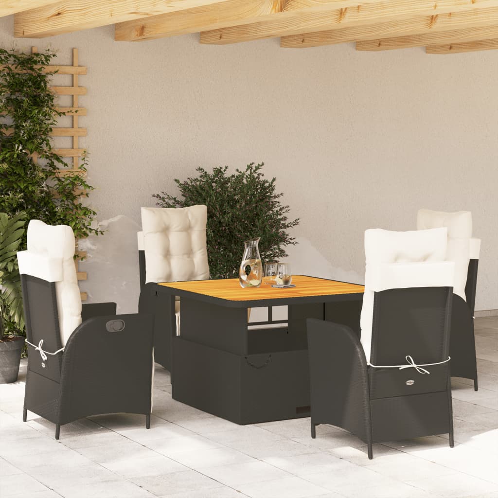 Vetonek Set de muebles jardín 5 pzas con cojines ratán sintético negro