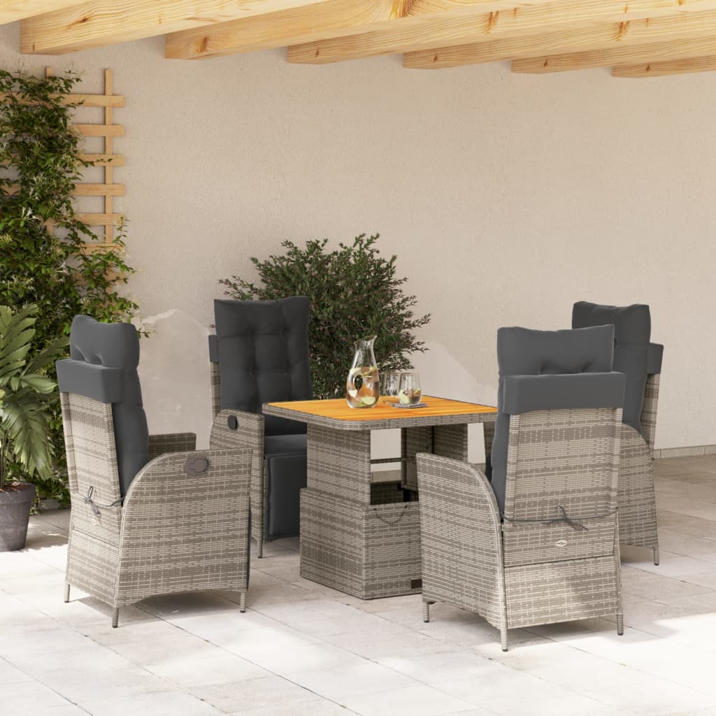 Vetonek Set comedor de jardín 5 piezas con cojines ratán sintético gris