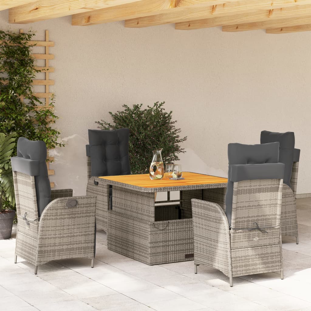 Vetonek Set comedor de jardín 5 piezas con cojines ratán sintético gris