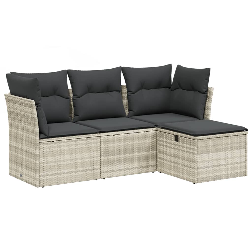 4 pcs garden sofas set and gray synthetic rattan cushions