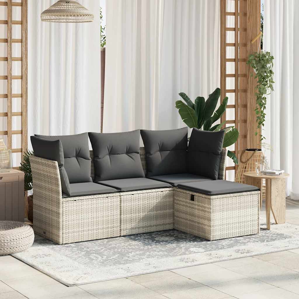 4 pcs garden sofas set and gray synthetic rattan cushions