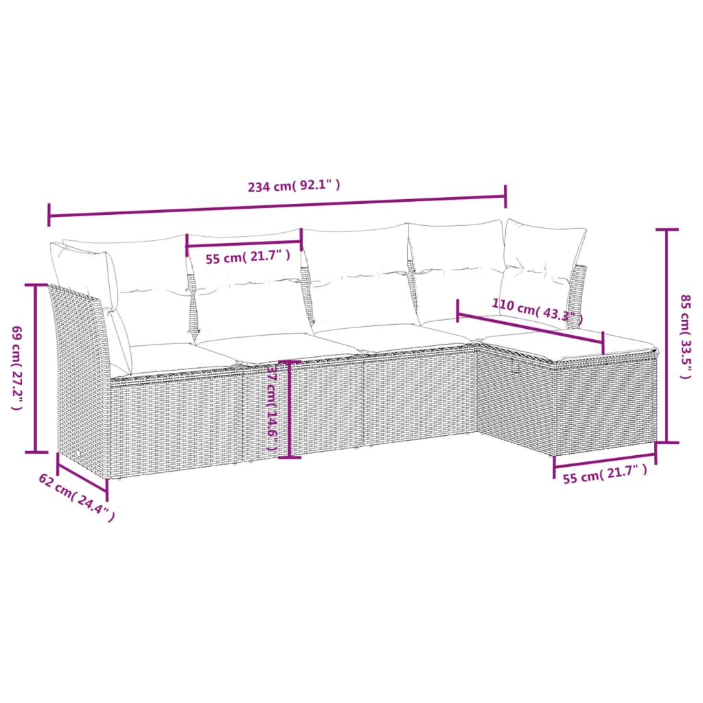 Garden Dining Set 5 pieces and Brown synthetic rattan v39