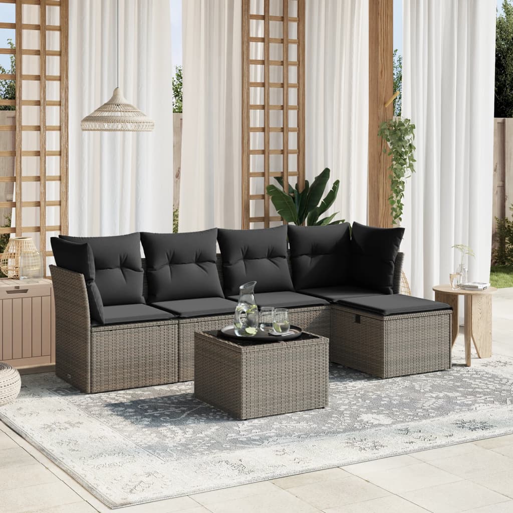 Vetonek Set de muebles de jardín 6 pzas y cojines ratán sintético gris