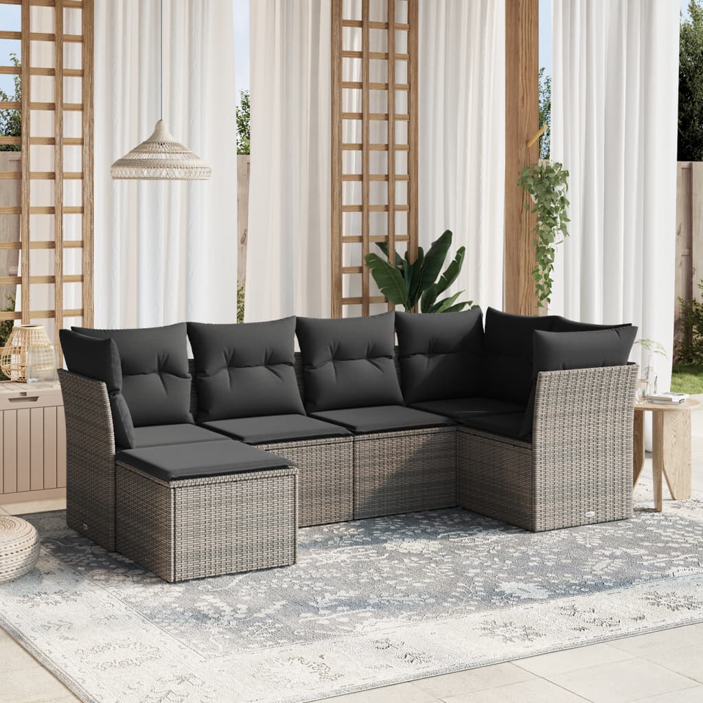 Vetonek Set de muebles de jardín 6 pzas y cojines ratán sintético gris