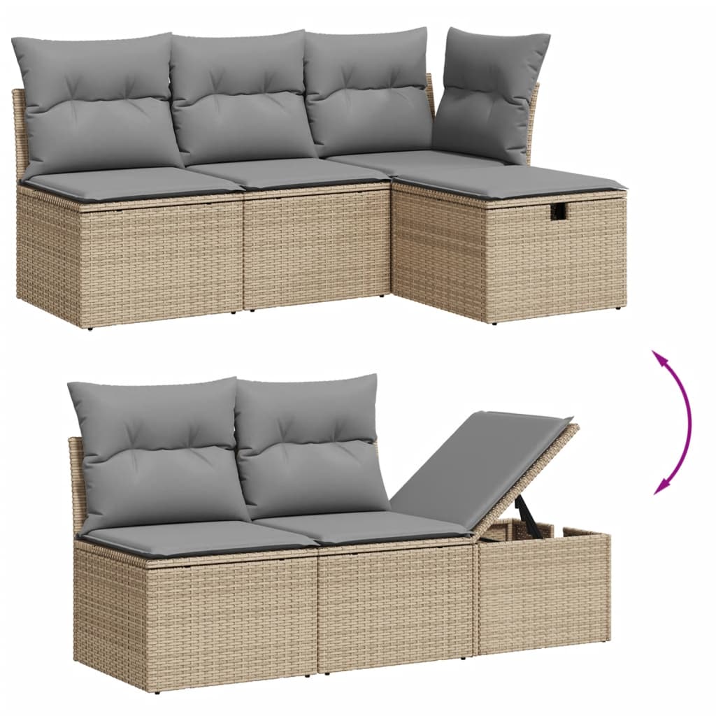 Garden Sofas Set 7 pieces with gray rattan cushions