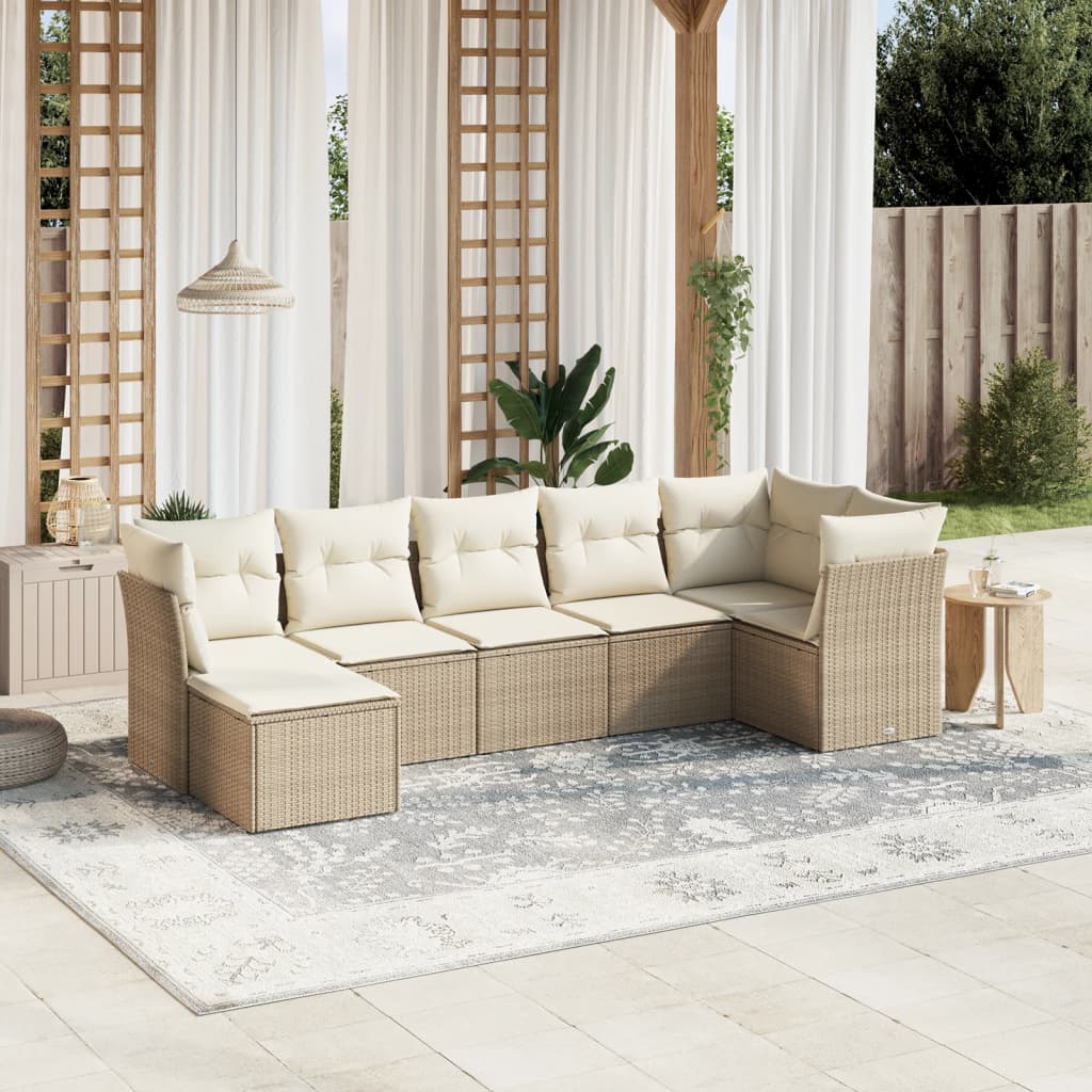 Vetonek Set sofás de jardín 7 piezas y cojines ratán sintético beige