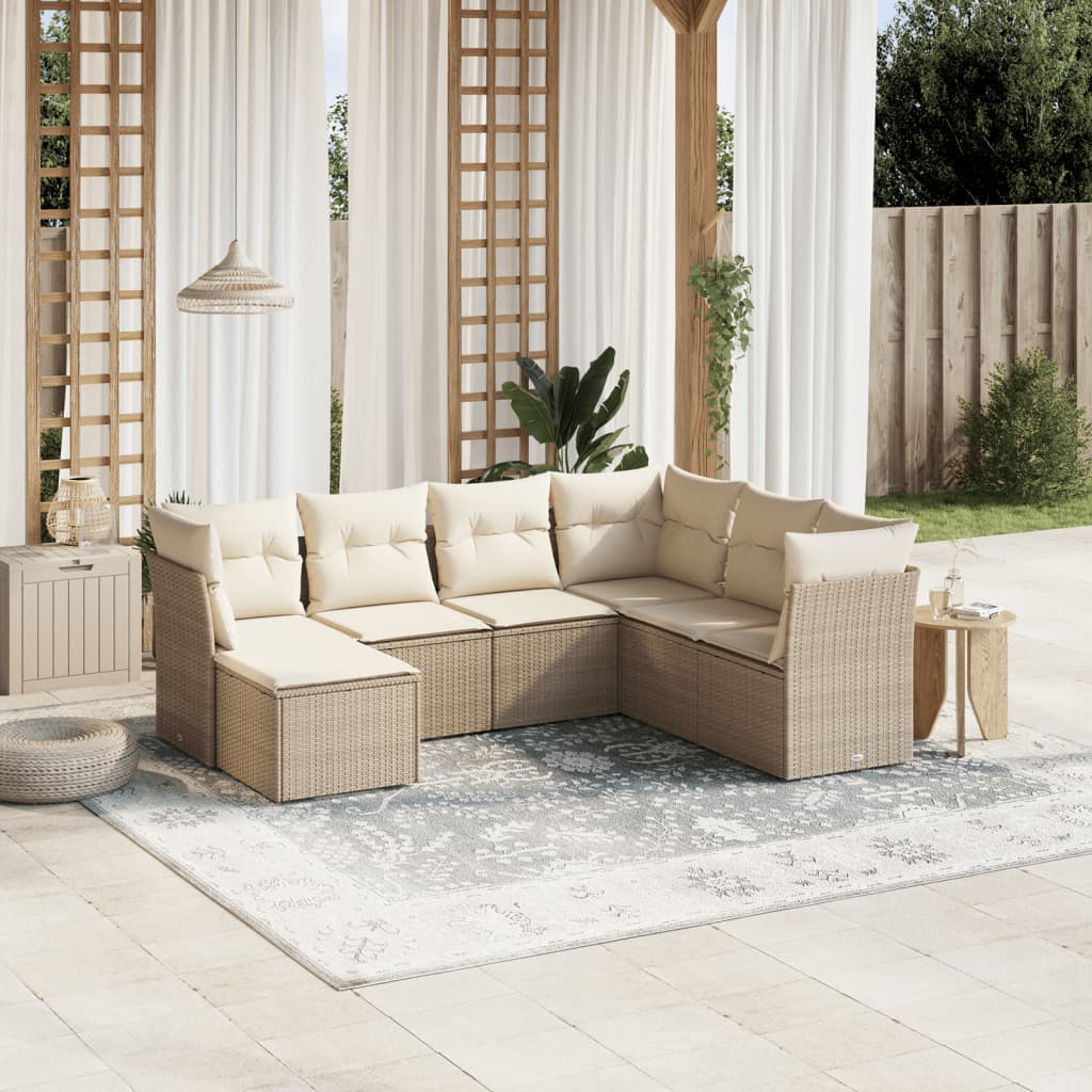 Vetonek Set sofás de jardín 7 piezas y cojines ratán sintético beige