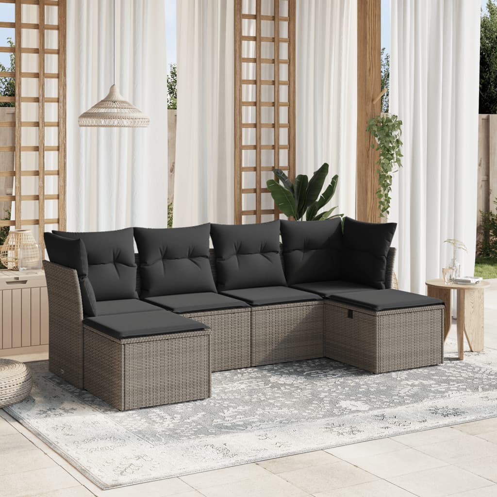 Vetonek Set de muebles de jardín 6 pzas y cojines ratán sintético gris