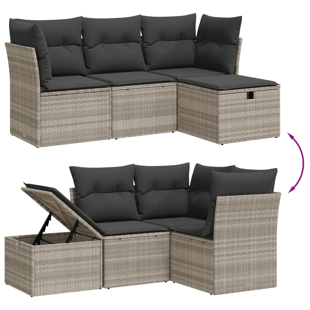 4 PCs Gartensofas Set und graue synthetische Rattan -Kissen