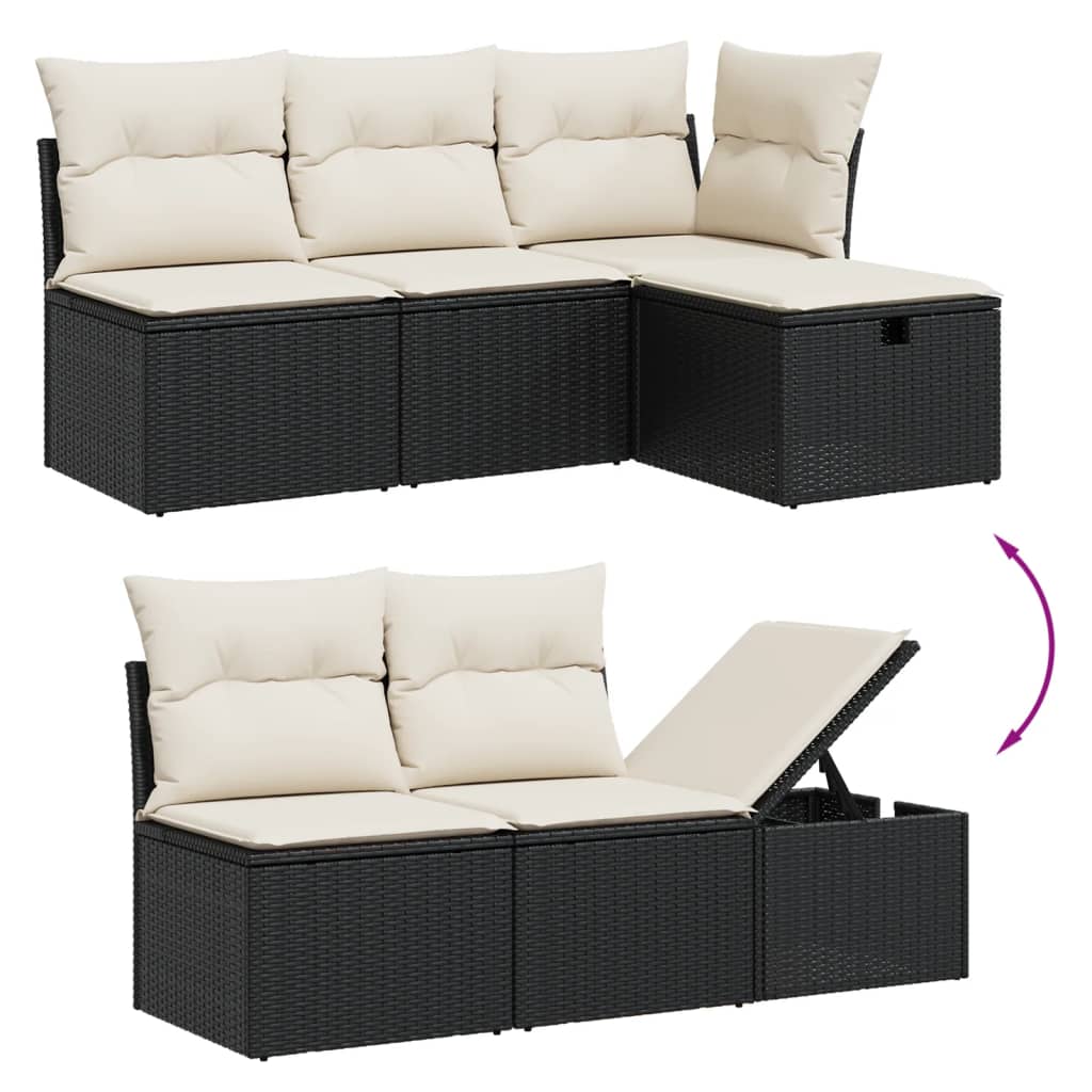 Garden Sofas Set 6 pieces and black synthetic rattan cushions