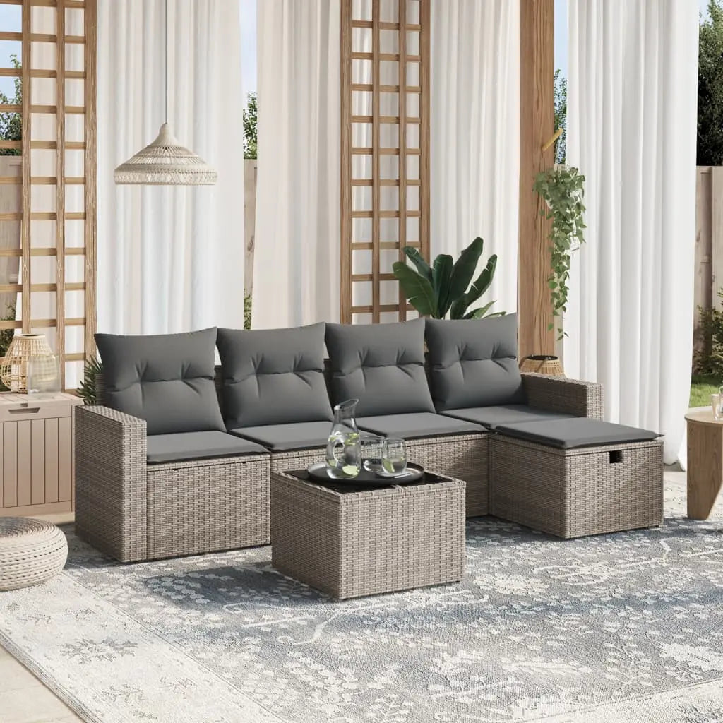 Vetonek Set de muebles de jardín 6 pzas y cojines ratán sintético gris