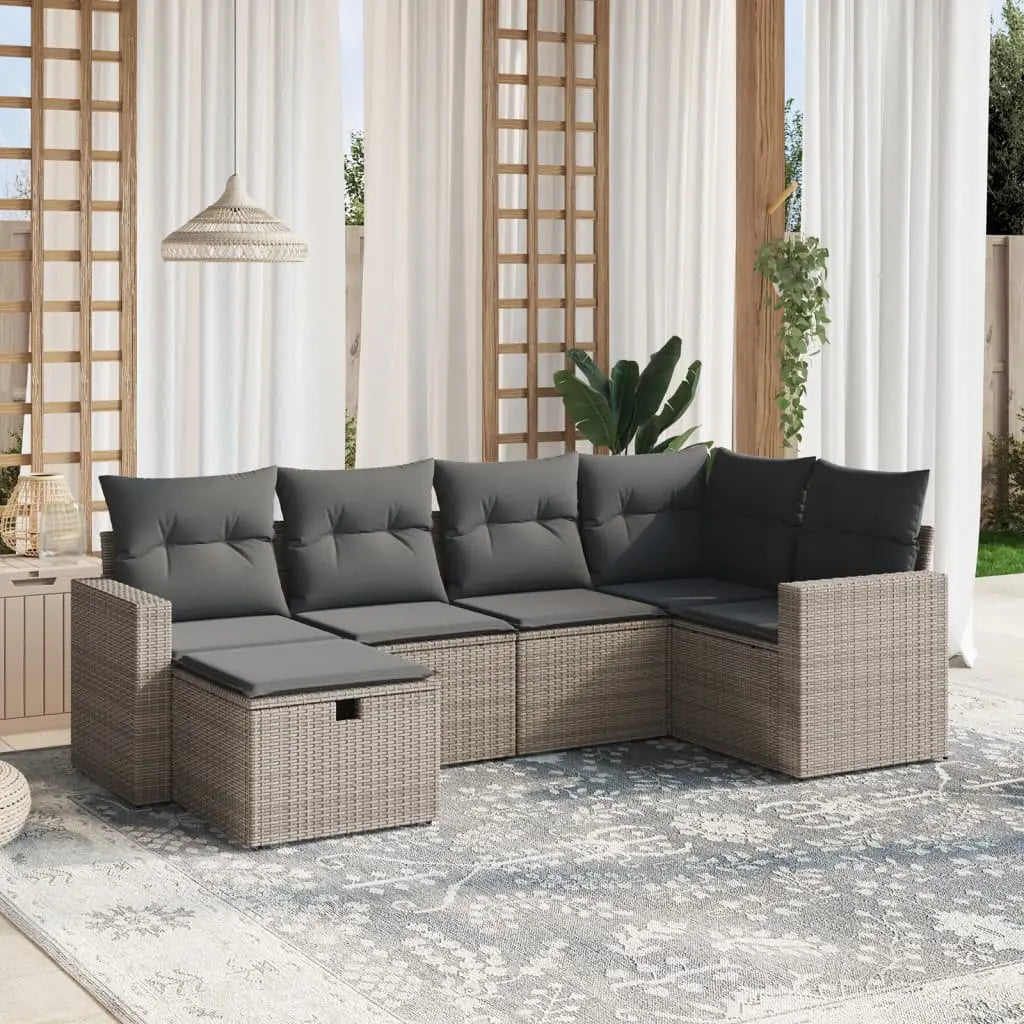 Vetonek Set de muebles de jardín 6 pzas y cojines ratán sintético gris