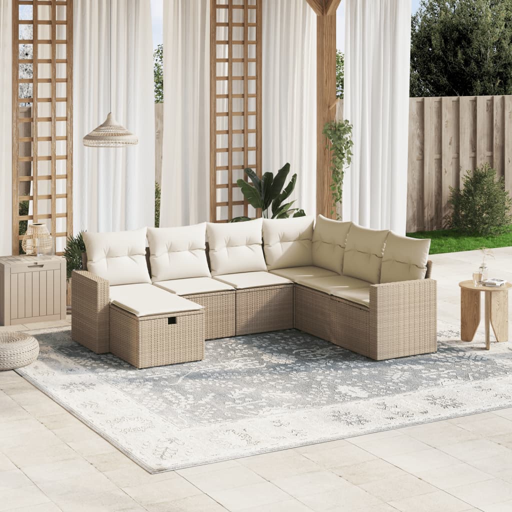 Vetonek Set sofás de jardín 7 piezas y cojines ratán sintético beige