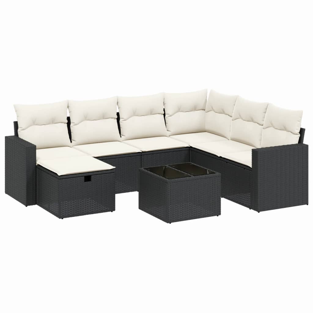 Garden Sofas Set 8 pieces and black synthetic rattan cushions