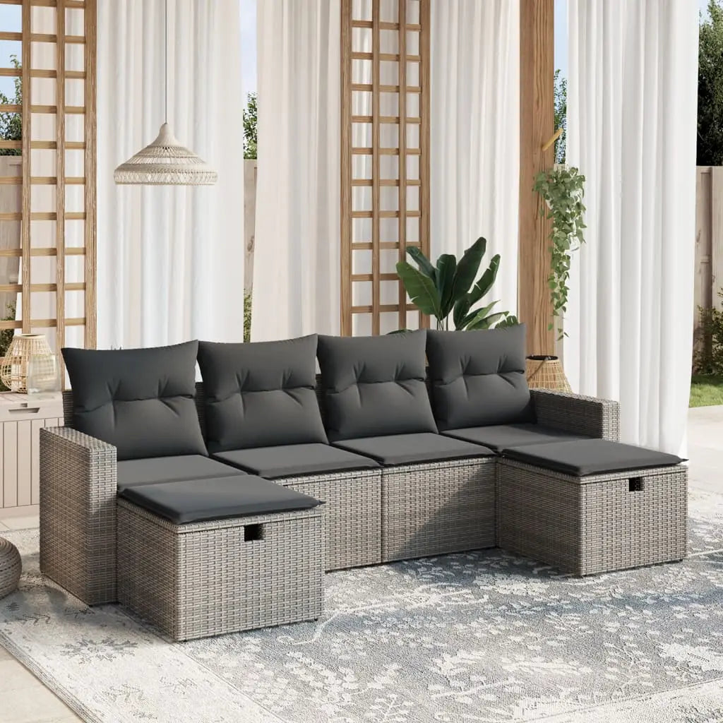 Vetonek Set de muebles de jardín 6 pzas y cojines ratán sintético gris