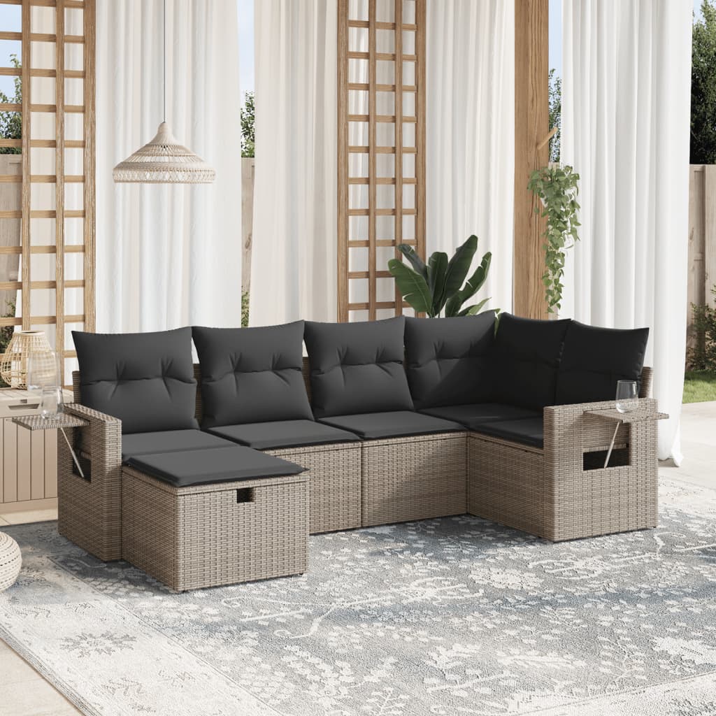 Vetonek Set de muebles de jardín 6 pzas y cojines ratán sintético gris