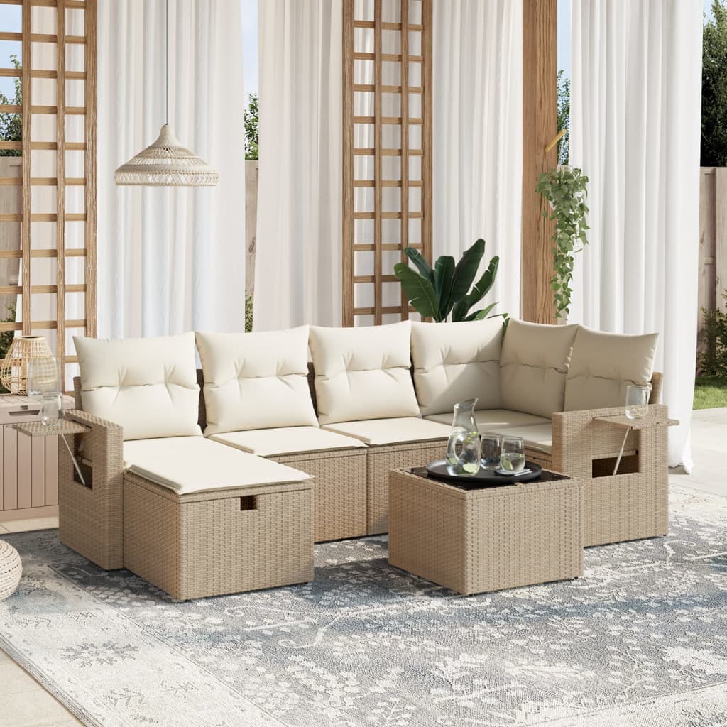 Vetonek Set sofás de jardín 7 piezas y cojines ratán sintético beige