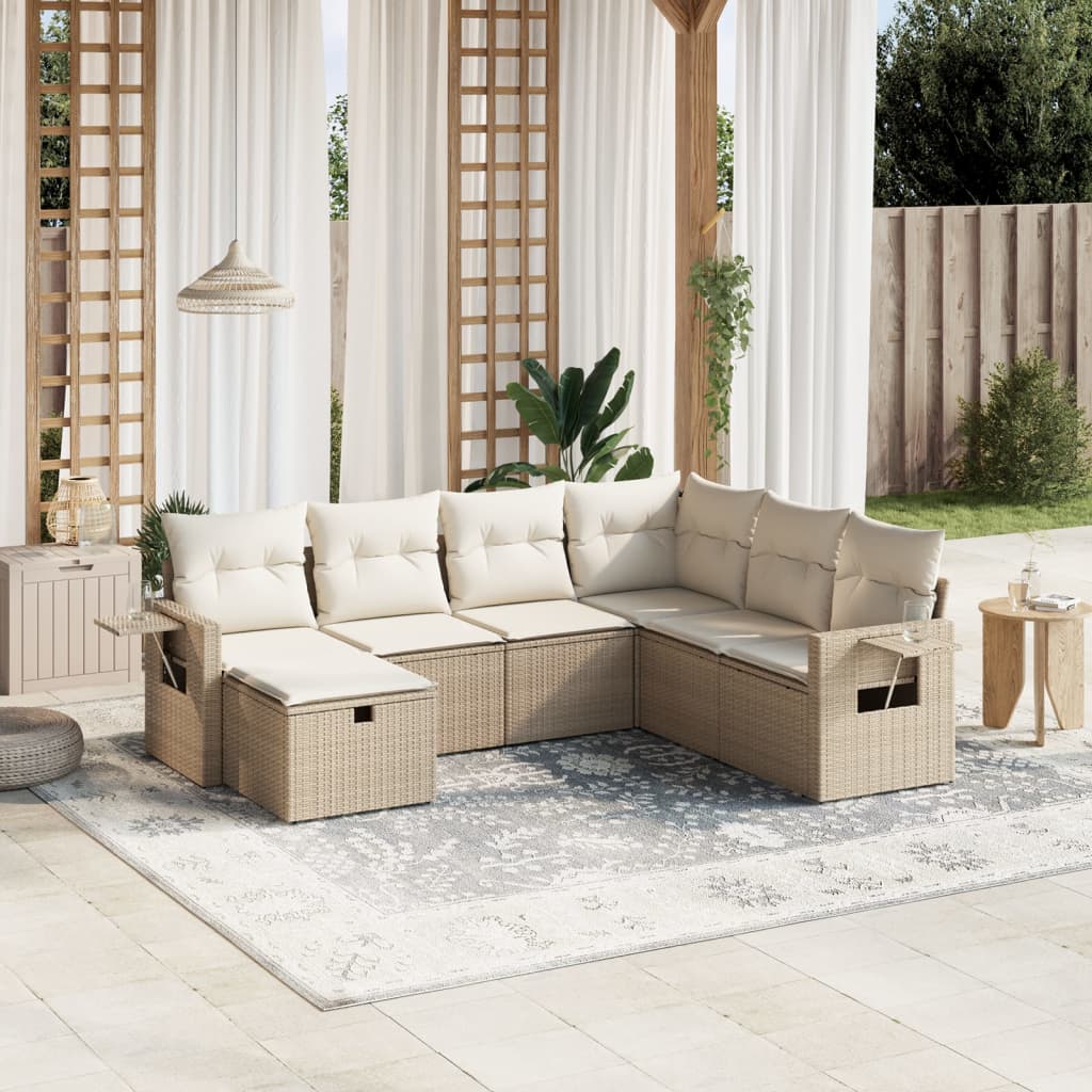 Vetonek Set sofás de jardín 7 piezas y cojines ratán sintético beige