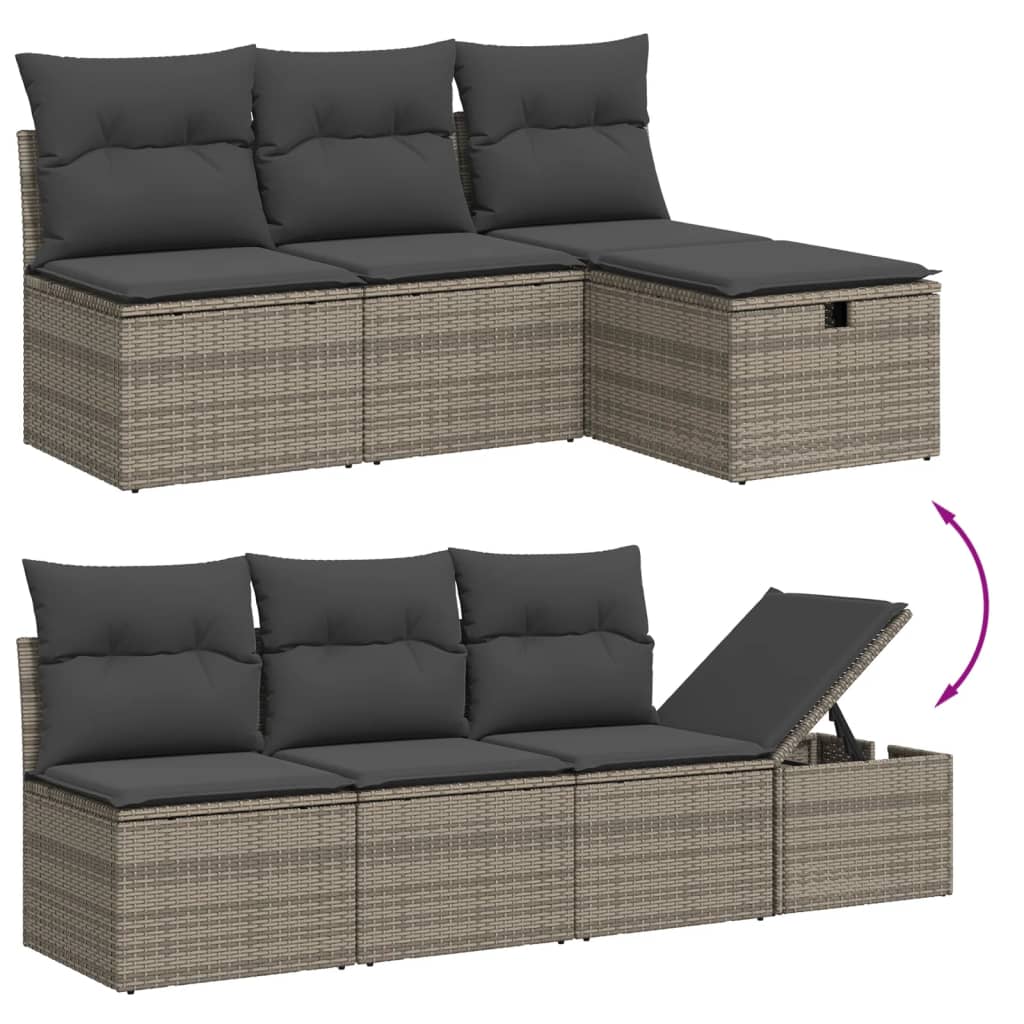 Garden Sofas Set 7 pieces with gray rattan cushions