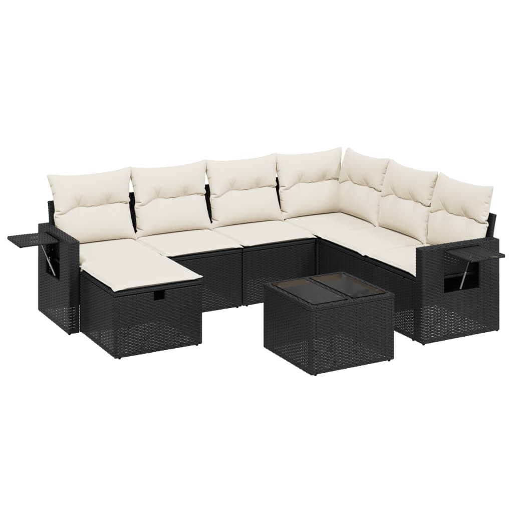 Garden Sofas Set 8 pieces and black synthetic rattan cushions