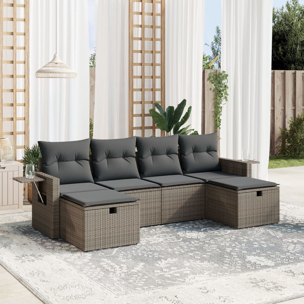 Vetonek Set de muebles de jardín 6 pzas y cojines ratán sintético gris