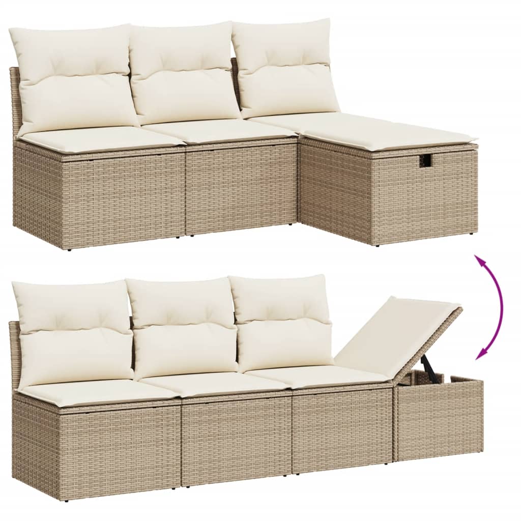 Garden Sofas Set 9 Pcs with Beige synthetic cushions