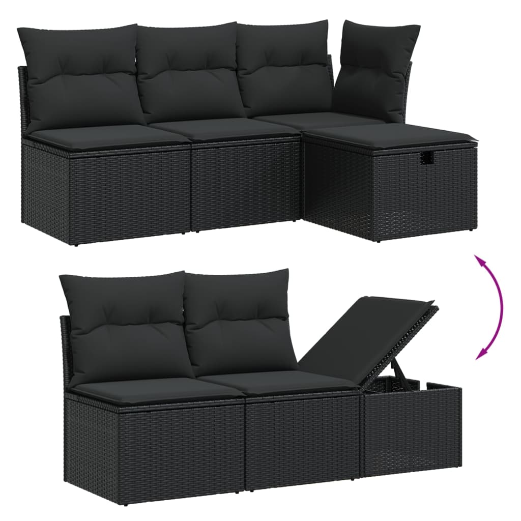 Garden Sofas Set 6 pieces and black synthetic rattan cushions