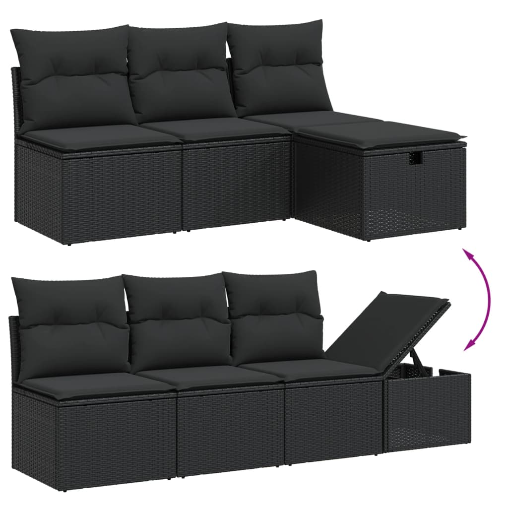 Garten -Ess -Set 7 PCs und schwarze synthetische Rattan -Kissen