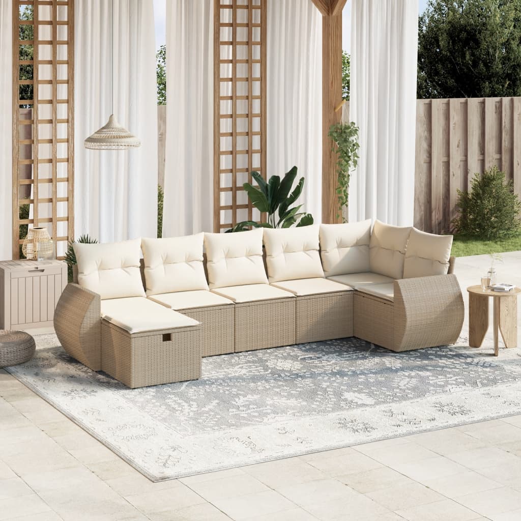 Vetonek Set sofás de jardín 7 piezas y cojines ratán sintético beige