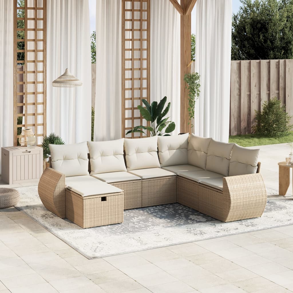 Vetonek Set sofás de jardín 7 piezas y cojines ratán sintético beige