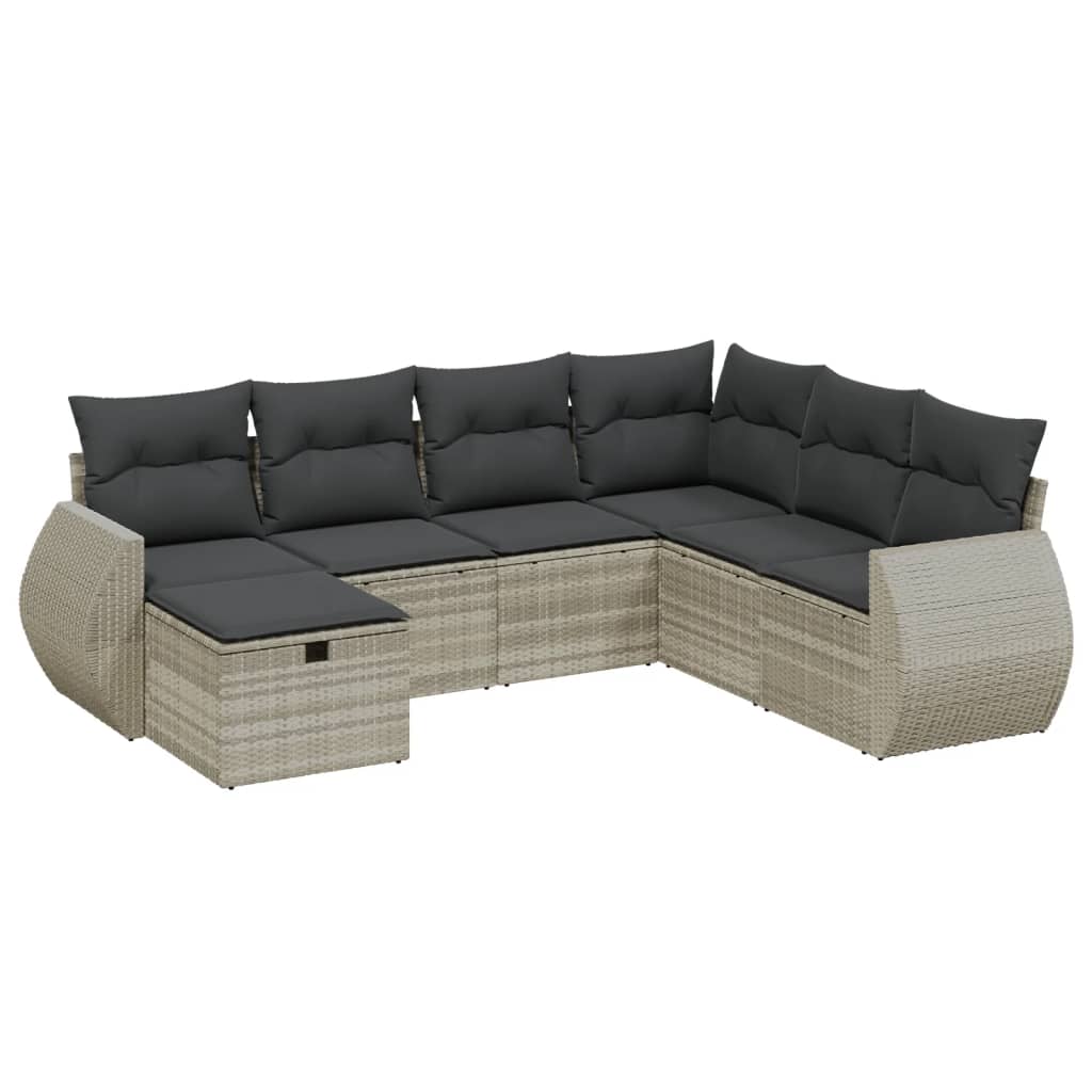 Garden Sofas Set 7 Pcs with Cushions Ratán Pe light gray